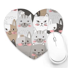 Cute Cats Seamless Pattern Heart Mousepad by Wav3s