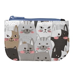 Cute Cats Seamless Pattern Large Coin Purse by Wav3s