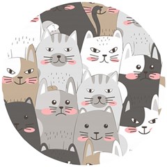 Cute Cats Seamless Pattern Wooden Puzzle Round