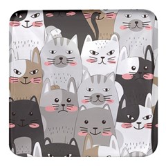 Cute Cats Seamless Pattern Square Glass Fridge Magnet (4 Pack) by Wav3s