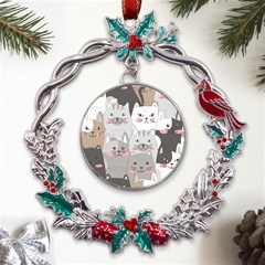 Cute Cats Seamless Pattern Metal X mas Wreath Holly Leaf Ornament by Wav3s