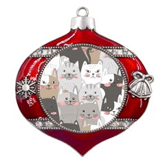 Cute Cats Seamless Pattern Metal Snowflake And Bell Red Ornament by Wav3s