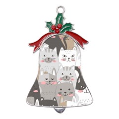 Cute Cats Seamless Pattern Metal Holly Leaf Bell Ornament by Wav3s