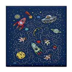 Cat-cosmos-cosmonaut-rocket Tile Coaster by Wav3s