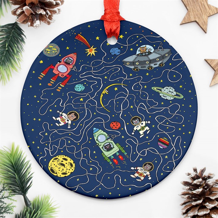 Cat-cosmos-cosmonaut-rocket Ornament (Round)