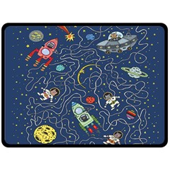 Cat-cosmos-cosmonaut-rocket Fleece Blanket (large) by Wav3s