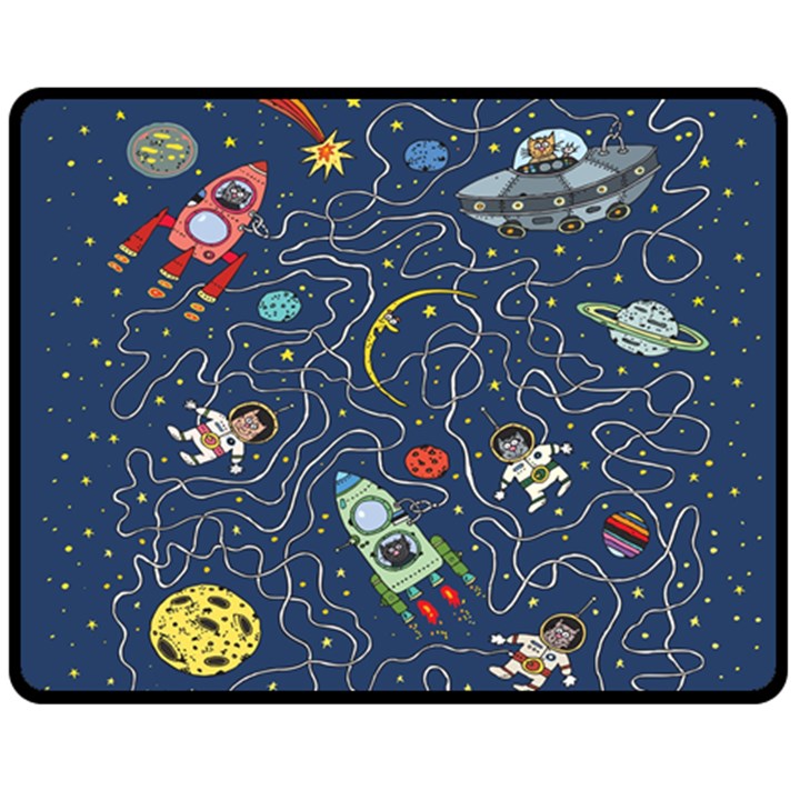 Cat-cosmos-cosmonaut-rocket Two Sides Fleece Blanket (Medium)