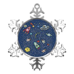 Cat-cosmos-cosmonaut-rocket Metal Small Snowflake Ornament by Wav3s