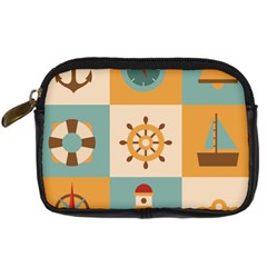 Nautical-elements-collection Digital Camera Leather Case by Wav3s