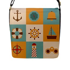 Nautical-elements-collection Flap Closure Messenger Bag (l) by Wav3s