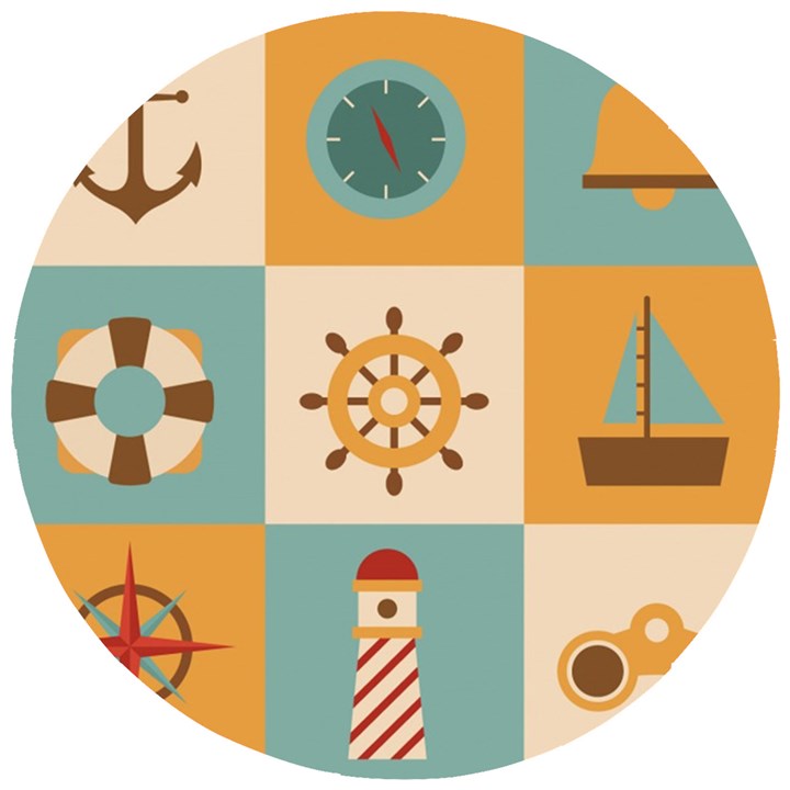 Nautical-elements-collection Wooden Puzzle Round