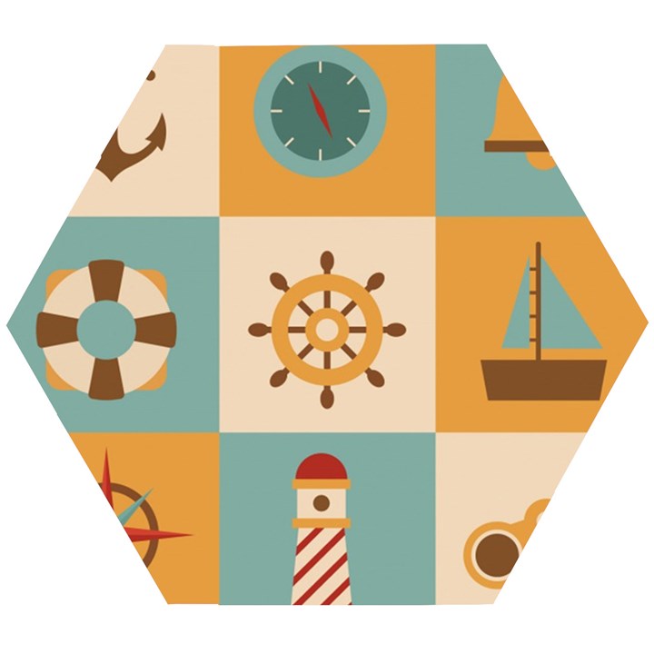 Nautical-elements-collection Wooden Puzzle Hexagon