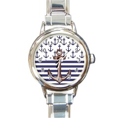 Anchor-background-design Round Italian Charm Watch by Wav3s