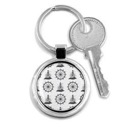 Marine-nautical-seamless-pattern-with-vintage-lighthouse-wheel Key Chain (round) by Wav3s