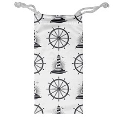 Marine-nautical-seamless-pattern-with-vintage-lighthouse-wheel Jewelry Bag by Wav3s