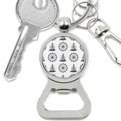 Marine-nautical-seamless-pattern-with-vintage-lighthouse-wheel Bottle Opener Key Chain by Wav3s