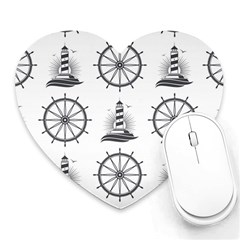 Marine-nautical-seamless-pattern-with-vintage-lighthouse-wheel Heart Mousepad by Wav3s