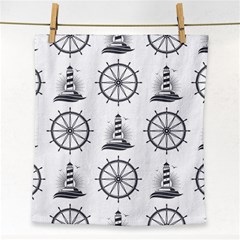 Marine-nautical-seamless-pattern-with-vintage-lighthouse-wheel Face Towel by Wav3s