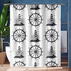 Marine-nautical-seamless-pattern-with-vintage-lighthouse-wheel Shower Curtain 60  X 72  (medium)  by Wav3s