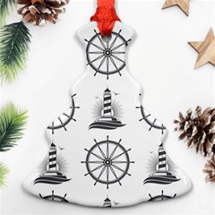 Marine-nautical-seamless-pattern-with-vintage-lighthouse-wheel Ornament (christmas Tree)  by Wav3s