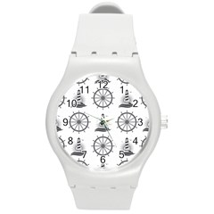 Marine-nautical-seamless-pattern-with-vintage-lighthouse-wheel Round Plastic Sport Watch (m)