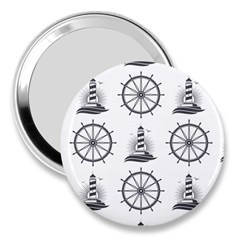 Marine-nautical-seamless-pattern-with-vintage-lighthouse-wheel 3  Handbag Mirrors by Wav3s