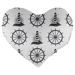 Marine-nautical-seamless-pattern-with-vintage-lighthouse-wheel Large 19  Premium Heart Shape Cushions by Wav3s