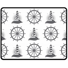 Marine-nautical-seamless-pattern-with-vintage-lighthouse-wheel Two Sides Fleece Blanket (medium) by Wav3s