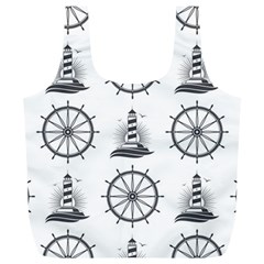 Marine-nautical-seamless-pattern-with-vintage-lighthouse-wheel Full Print Recycle Bag (xl) by Wav3s