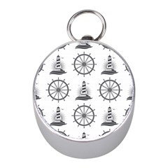 Marine-nautical-seamless-pattern-with-vintage-lighthouse-wheel Mini Silver Compasses by Wav3s