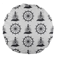 Marine-nautical-seamless-pattern-with-vintage-lighthouse-wheel Large 18  Premium Flano Round Cushions by Wav3s