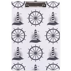 Marine-nautical-seamless-pattern-with-vintage-lighthouse-wheel A4 Acrylic Clipboard by Wav3s