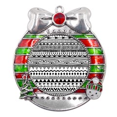 Boho-style-pattern Metal X mas Ribbon With Red Crystal Round Ornament by Wav3s