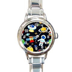 Space Seamless Pattern Round Italian Charm Watch by Wav3s