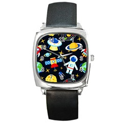 Space Seamless Pattern Square Metal Watch