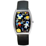 Space Seamless Pattern Barrel Style Metal Watch Front