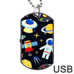 Space Seamless Pattern Dog Tag Usb Flash (one Side) by Wav3s