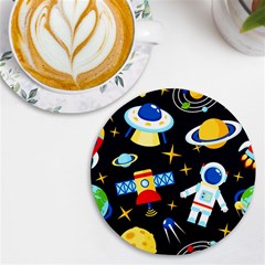 Space Seamless Pattern Uv Print Round Tile Coaster by Wav3s