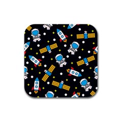 Seamless-adventure-space-vector-pattern-background Rubber Square Coaster (4 Pack) by Wav3s