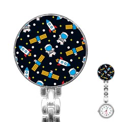 Seamless-adventure-space-vector-pattern-background Stainless Steel Nurses Watch by Wav3s