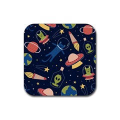 Seamless-pattern-with-funny-aliens-cat-galaxy Rubber Coaster (square) by Wav3s