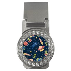 Seamless-pattern-with-funny-aliens-cat-galaxy Money Clips (cz)  by Wav3s