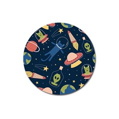 Seamless-pattern-with-funny-aliens-cat-galaxy Magnet 3  (round) by Wav3s