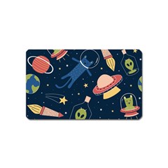 Seamless-pattern-with-funny-aliens-cat-galaxy Magnet (name Card) by Wav3s