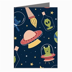 Seamless-pattern-with-funny-aliens-cat-galaxy Greeting Cards (pkg Of 8) by Wav3s