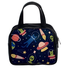 Seamless-pattern-with-funny-aliens-cat-galaxy Classic Handbag (two Sides) by Wav3s