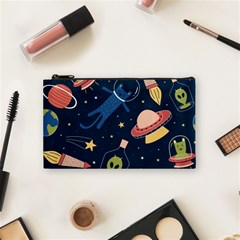 Seamless-pattern-with-funny-aliens-cat-galaxy Cosmetic Bag (small) by Wav3s