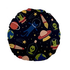 Seamless-pattern-with-funny-aliens-cat-galaxy Standard 15  Premium Flano Round Cushions by Wav3s