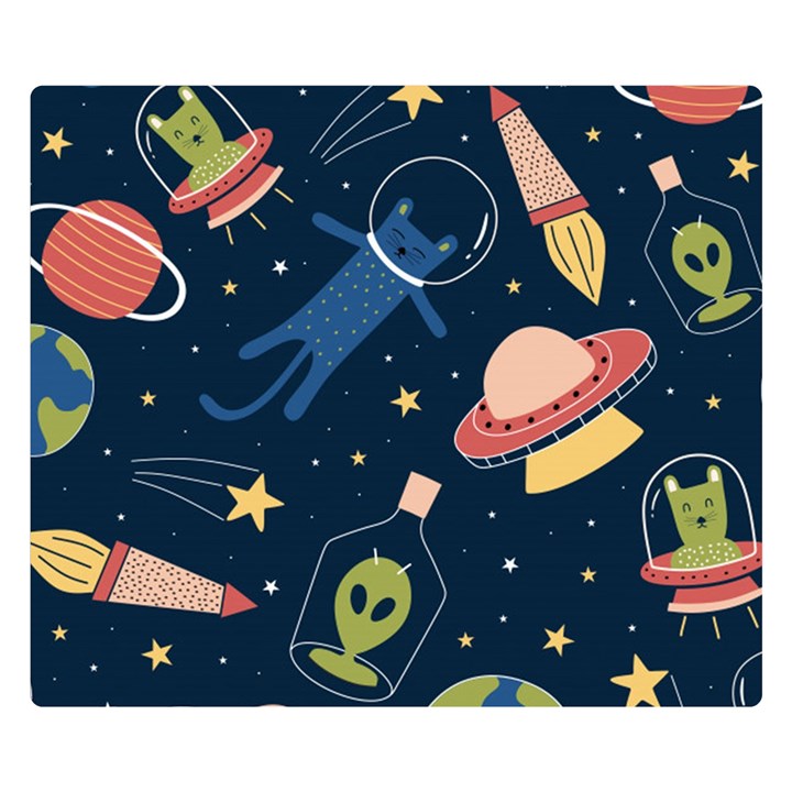 Seamless-pattern-with-funny-aliens-cat-galaxy Two Sides Premium Plush Fleece Blanket (Small)