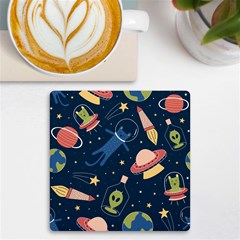 Seamless-pattern-with-funny-aliens-cat-galaxy Uv Print Square Tile Coaster  by Wav3s